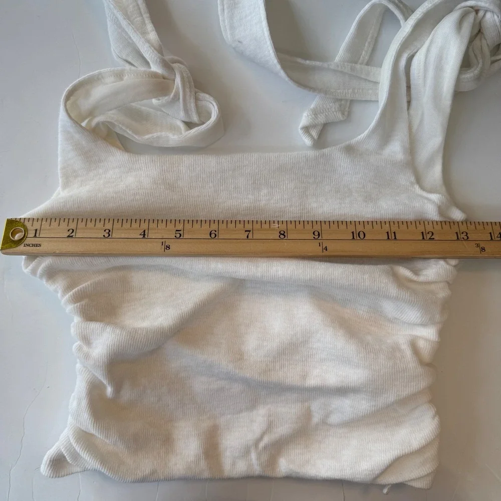 Free People Boulevard Tie Strap Tank Crop Top White Ruched‎ Cotton S Minimalist